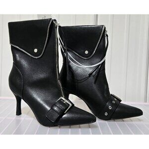 A New Day Mickey Black Faux Leather Point Toe Moto Ankle Boots - Women 6.5 6 1/2